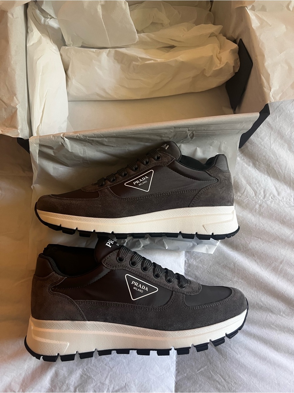 Prada Men’s Gray Suede and Nylon Low-Top Sneakers